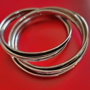 Designer Silvertone Intertwined Bangle Bracelets